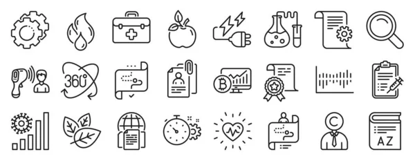 Set Science Icons Technical Documentation Organic Tested Vaccine Report Icons — Stock Vector