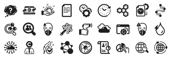 Set Science Icons Document Pie Chart Chemistry Lab Icons Cloud — Stock Vector