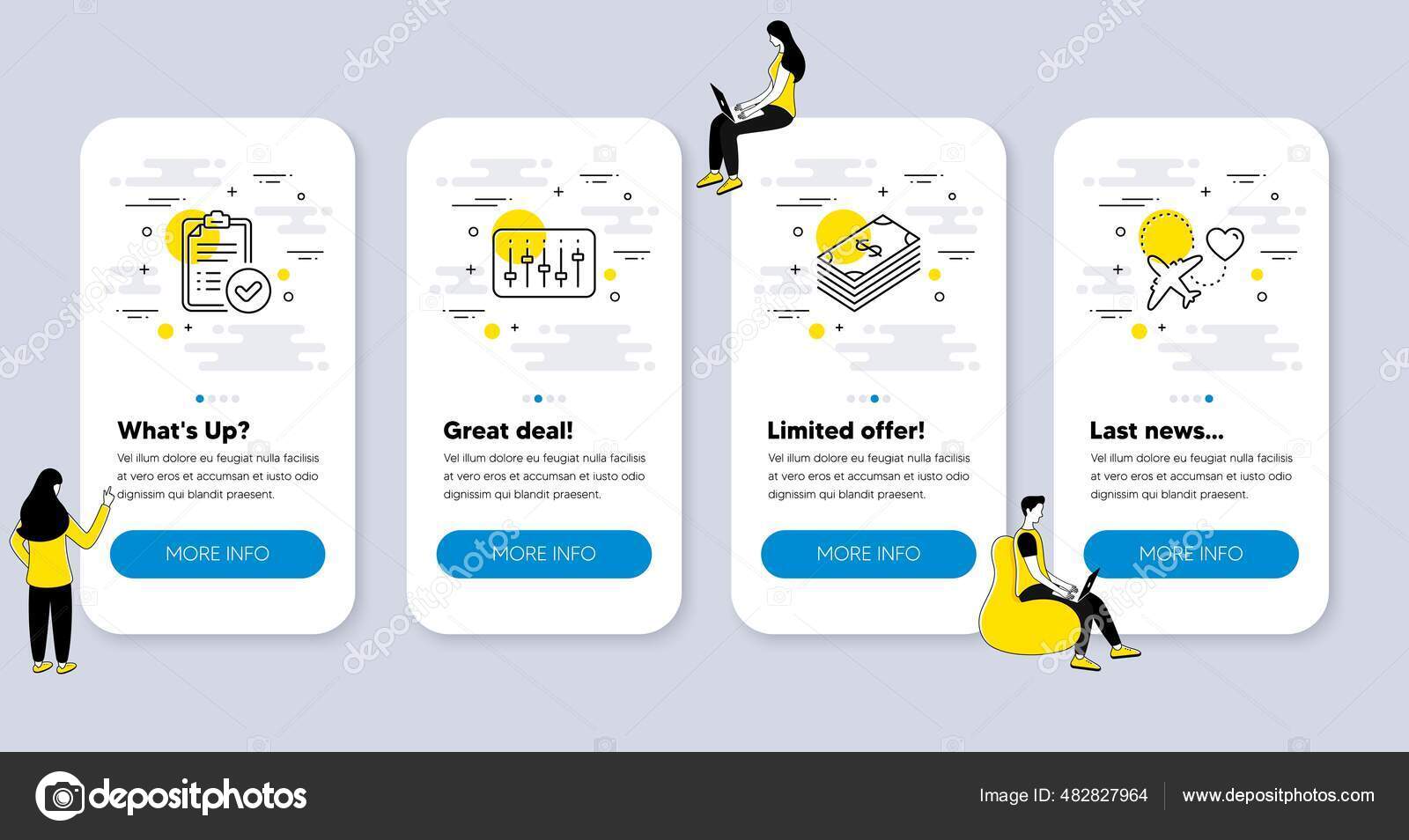 Dollar 컨트롤러와 비즈니스 아이콘 세트는 승인된 보고서 아이콘들 사람들 허니문은 스톡 벡터 - ©Blankstock  482827964