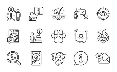 İş simgeleri ayarlandı. Para birimi denetimi, Hdd, gelir tabelaları olarak simge dahil. Serum yağı, göz hedefi, köpek pençesi sembolleri. Kardiyo eğitimi, reddedilme, çamaşır makinesi. Geri dönüşüm, yeni posta. Vektör