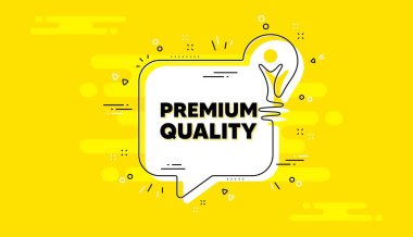 Kaliteli metin. Sarı sohbet pankartı fikri. Yüksek ürün işareti. En iyi teklif sembolü. Kaliteli sohbet mesajı ampulü. Fikir ampul arka planı. Vektör