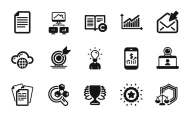 Hedefin vektör kümesi, mobil finans ve Kazanan simgeleri basit küme. Kazanan yıldız, Belgeler ve Eğitim ikonları. Grafik, adalet terazisi ve telif hakkı tabelaları. Hedef basit bir web sembolü. Vektör