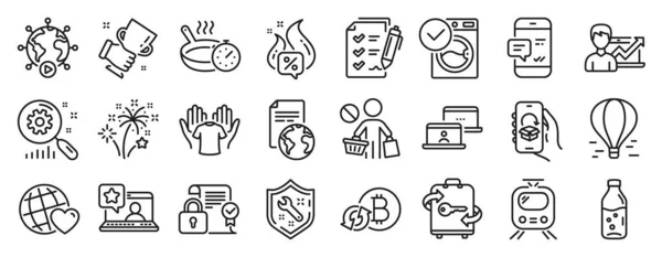 Set Business Icons Hot Offer Friends World Fireworks Icons Hold — Stock Vector