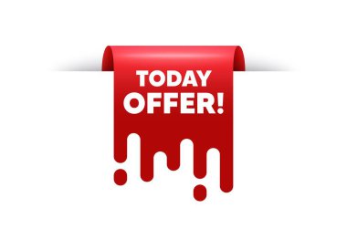 Bugün mesaj gönder. Kırmızı kurdele etiket pankartı. Özel satış fiyatı tabelası. Reklam indirimleri sembolü. Bugün etiket şeridi rozet afişi dağıtın. Kırmızı satış etiketi. Vektör