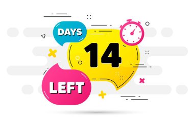 14 gün kaldı ikon. Soyut akış şablonunda geri sayım numarası. İmzalamak için 14 gün. Teklif edilen tarih sol baloncuk. Sayılı geri sayım zamanlayıcısı. Vektör