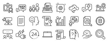 İş hiyerarşisi, hızlı ipuçları, dizüstü bilgisayar simgeleri gibi eğitim simgeleri. Zaman yönetimi, elektrik prizi, iyi ruh hali işaretleri. Çark, Bulut paylaşımı, 24 saat. Belgeler, daktilo. Vektör