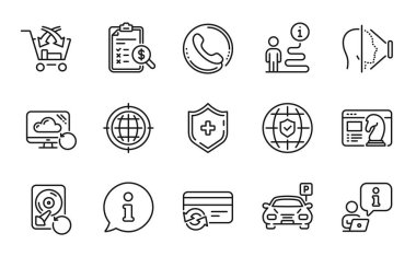 Teknoloji simgeleri ayarlandı. Toparlanma Bulutu, Haç satışı, tıbbi kalkan işaretleri gibi ikonları da içeriyor. Seo stratejisi, otopark, internet sembolleri. Muhasebe raporu, Değiştirme kartı, İyileşme süreci. Yüz tanıma. Vektör