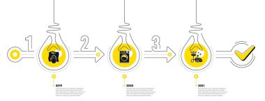 Infographic zaman çizelgesini 3 adımla temizliyorum. Mendil bezi, çamaşır makinesi, elektrik süpürgesi simgeleriyle çalışma süreci şeması. Zaman çizelgesi bilgi şeması. Ampul yolculuğu bilgi grafikleri. Vektör