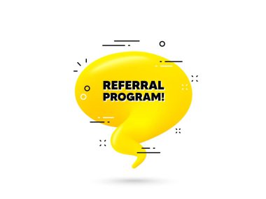 Uygulama metni. Sarı 3D sohbet balonu. Arkadaş tabelasına atıfta bulun. Reklam referans sembolü. Tavsiye programı çok az konuşma balonu. Mesajlı 3D diyalog balonu. Vektör