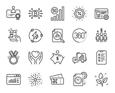 Proje bitiş tarihi vektör seti, Toplantı ve Sertifika satırı simgeleri ayarlandı. 5G Wi-Fi, Hold Heart ve Piggy Bank ikonları. Uçuş kartı, Havai fişek patlaması ve analitik grafik tabelaları. Vektör