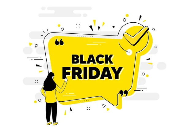 Black Friday Sale Verifique Marcar Banner Bolha Bate Papo Com — Vetor de Stock