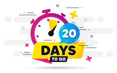 Yirmi gün kaldı. Geri sayım tarihini söyle. Stopwatch ile soyut afiş. İmzalamak için 20 gün. Kont randevu sohbet baloncuğu teklif ediyor. Sayılı geri sayım zamanlayıcısı. Vektör