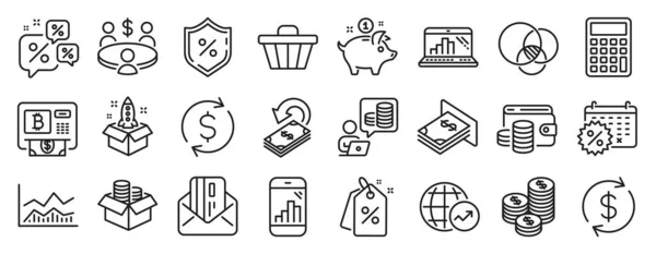 Set Von Finanzsymbolen Wie Grafik Laptop Dollarumtausch Euler Diagramm Symbole — Stockvektor
