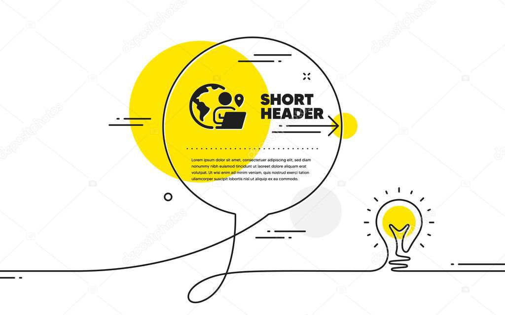 Outsource work icon. Continuous line idea chat bubble banner. Freelance job sign. Remote employee symbol. Outsource work icon in chat message. Talk comment light bulb background. Vector