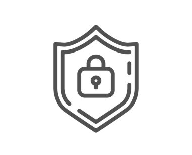 Kalkan hattı simgesi. İnternet koruma işareti. Şifre güvenli sembol. Kalite tasarım elemanı. Doğrusal stil kalkan simgesi. Düzenlenebilir felç. Vektör