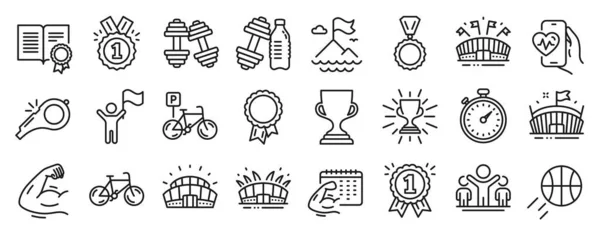 Set Von Sport Symbolen Wie Fitness Kalender Fahrrad Leadership Symbole — Stockvektor