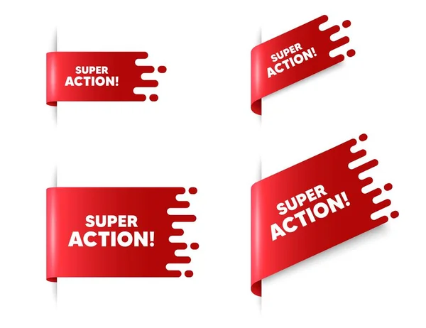 Super Actie Tekst Rood Lint Banners Set Speciale Aanbieding Prijs — Stockvector