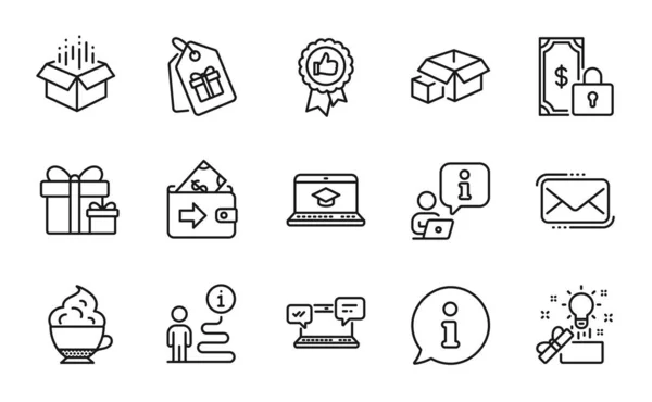 Лінійні Іконки Встановлені Включено Ікону Креативну Ідею Wallet Open Box — стоковий вектор