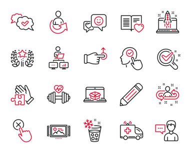 Çevrimiçi dağıtım, gülümseme ve işe alım simgeleriyle ilgili iş simgeleri. Kimya laboratuvarı, Aşk Kitabı ve Kullanıcı İşaretleri Seçin. Ambulans arabası, Drag Drop ve Dumbbell. Atlıkarınca görüntüsü. Vektör