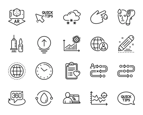 コロナウイルス統計 医療予防接種と献血ラインのアイコンのベクトルセットが設定されます クイックヒント 360度アイコン コロナウイルス統計ウェブシンボル ベクトル — ストックベクタ