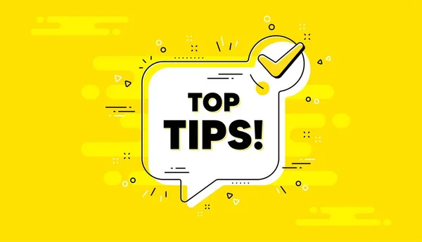 Top Tips Symbol Check Mark Yellow Chat Banner Education Faq — Stock Vector