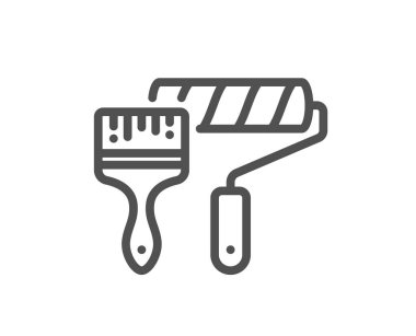 Paten çizgisi simgesini boya. Duvar fırçası işareti. Ressam aracı sembolü. Kalite tasarım elemanı. Doğrusal boya silindiri ikonu. Düzenlenebilir felç. Vektör