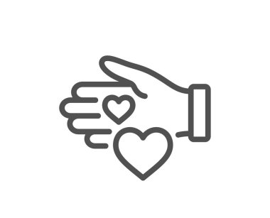 Gönüllü bakım hattı ikonu. El işaretine yardım ediyorum. Bağış sembolü. Kalite tasarım elemanı. Doğrusal stil gönüllü ikonu. Düzenlenebilir felç. Vektör