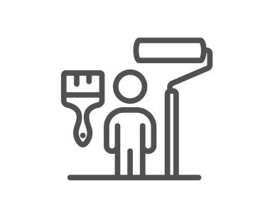 Boya çizgisi simgesi. Boya fırçası tabelaları. Profesyonel sanatçı sembolü. Kalite tasarım elemanı. Doğrusal boyacı simgesi. Düzenlenebilir felç. Vektör