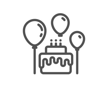 Pasta çizgisi simgesi. Doğum günü işaretleri. Parti kutlama sembolü. Kalite tasarım elemanı. Doğrusal pasta simgesi. Düzenlenebilir felç. Vektör