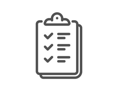 Kontrol listesi simgesi. Pano belgesi işareti. Sorgulama anket sembolü. Kalite tasarım elemanı. Doğrusal biçim kontrol listesi simgesi. Düzenlenebilir felç. Vektör