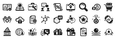 Kredi, süpriz paket, dondurma ikonları gibi iş simgeleri. Bitcoin tazeleme, sadakat puanları, alışveriş puanları. Gülümse, araştır, elastik malzeme. Teknik algoritma. Vektör