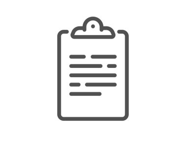 Pano belge satırı simgesi. Anlaşma belgesi. Anket kayıt sembolü. Kalite tasarım elemanı. Doğrusal biçim pano simgesi. Düzenlenebilir felç. Vektör