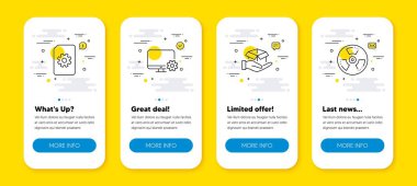 Bekleme kutusu, Dosya Yönetimi ve Monitör ayarları ayarları simgeleri ayarlandı. Satır simgeli UI telefon uygulaması ekranları. Kimyasal tehlike ikonu. Teslimat paketi, çarkıfelekli doktor, servis dişlisi. Vektör