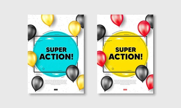 Super Action Text Flygblad Affischer Med Realistiska Ballonger Täcka Specialerbjudande — Stock vektor