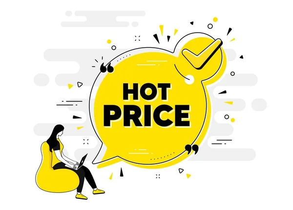 Texte Hot Price Cochez Chat Bulle Bannière Avec Les Gens — Image vectorielle