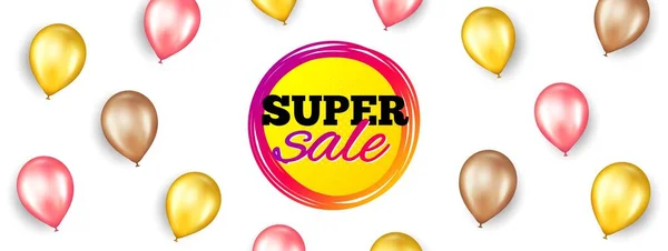 Πανό Σούπερ Πώλησης Διαφημιστικό Πανό Προώθησης Μπαλόνια Σχήμα Αυτοκόλλητου Έκπτωσης — Διανυσματικό Αρχείο