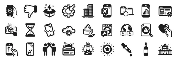 Set Business Icons Smartphone Broken Chemistry Pipette Time Hourglass Icons — Stock Vector