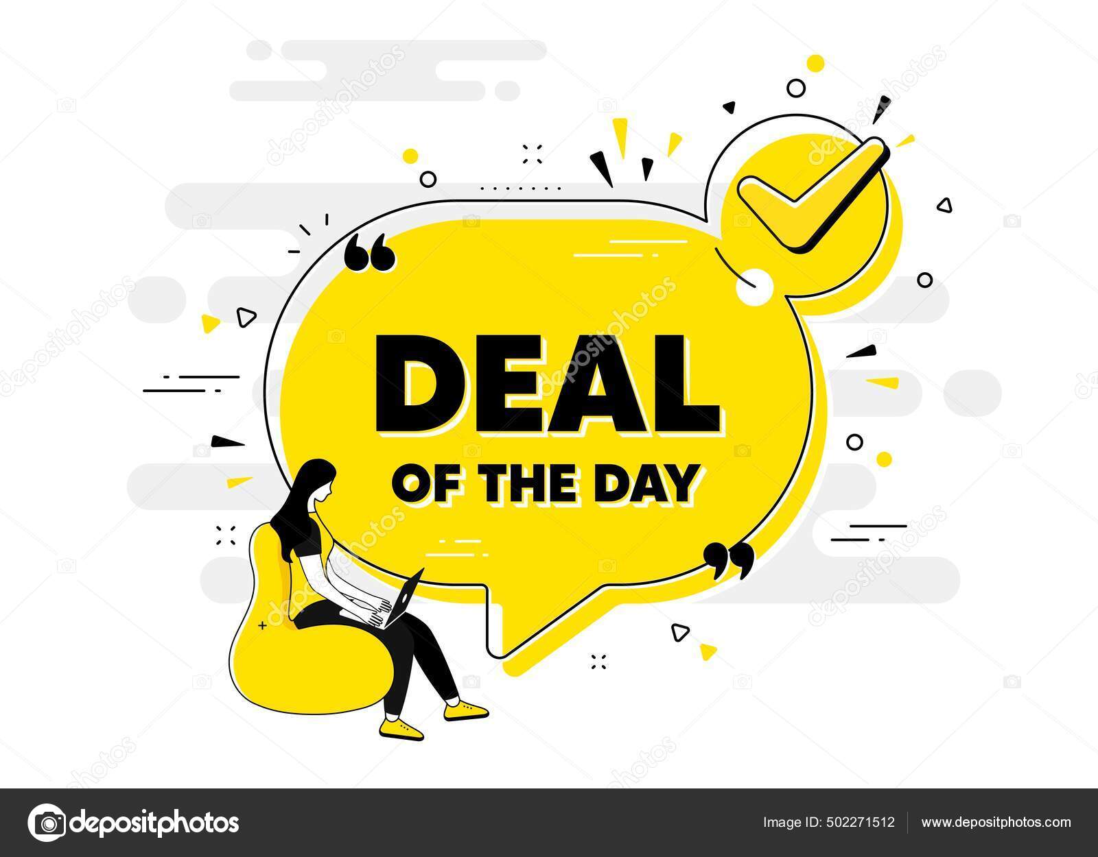 Deal Day Text Check Mark Chat Bubble Banner People Special Stock Vector