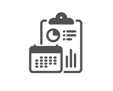 Muhasebe takvimi simgesi. Yıllık rapor işaretini hesapla. Bütçe planlayıcısı sembolü. Klasik düz stil. Kalite tasarım elemanı. Basit rapor simgesi. Vektör