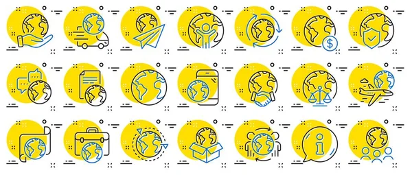 Des Icônes Mondiales Business Line Droit Mondial Traduire Langue Externaliser — Image vectorielle