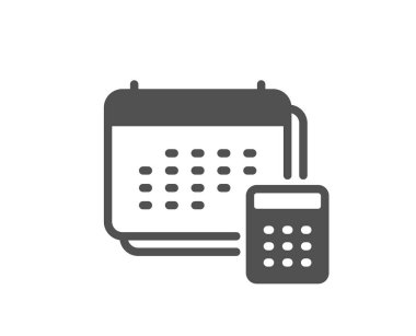 Muhasebe takvimi simgesi. Yıllık rapor işaretini hesapla. Planlayıcı hesap makinesi sembolü. Klasik düz stil. Kalite tasarım elemanı. Basit hesap simgesi. Vektör