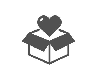 Bağış kutusu ikonu. Bağış toplama tabelası. Hayırseverlik sembolü. Klasik düz stil. Kalite tasarım elemanı. Basit bir bağış ikonu. Vektör