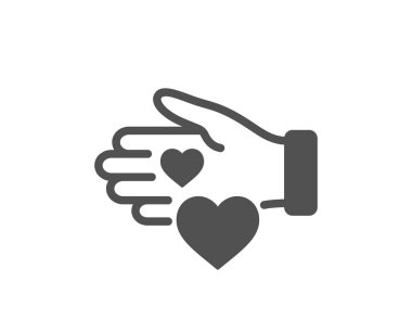 Gönüllü bakım ikonu. El işaretine yardım ediyorum. Bağış sembolü. Klasik düz stil. Kalite tasarım elemanı. Basit bir gönüllü ikonu. Vektör