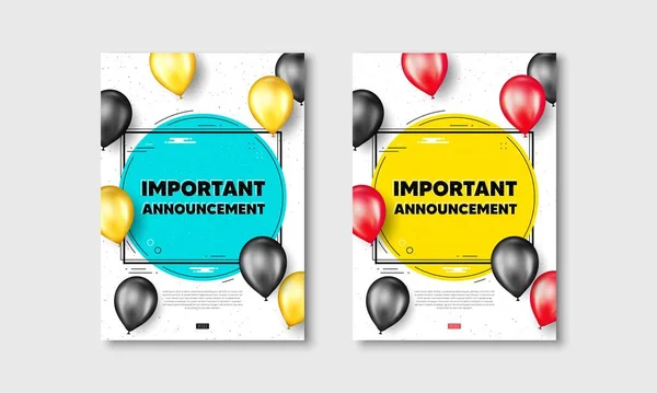Viktigt Meddelande Flygblad Affischer Med Realistiska Ballonger Täcka Specialerbjudande Tecken — Stock vektor