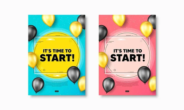 Det Dags Att Börja Flygblad Affischer Med Realistiska Ballonger Täcka — Stock vektor