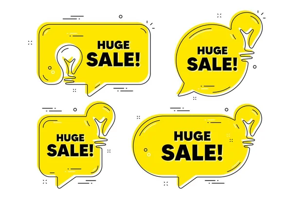 巨大的销售文本 想法黄色的聊天泡沫 特别报价的标志 广告折扣符号 巨大的销售聊天横幅 想法灯泡气球 — 图库矢量图片