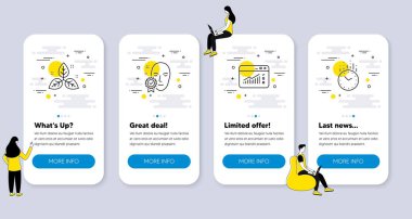 Adil ticaret, Face 'in onaylanması, internet trafik simgeleri gibi bilim simgeleri. İnsanlarla UI telefon uygulaması ekranları. Zaman çizgisi sembolleri. Yaprak, erişim onaylandı, web sitesi penceresi. Saat. UI pankartlarını arayın. Vektör