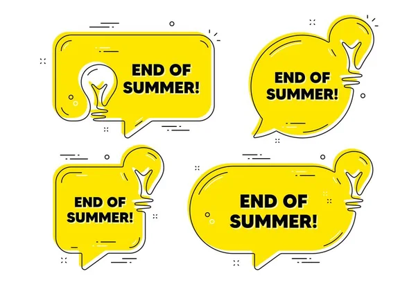 夏季销售结束了 想法黄色的聊天泡沫 特别报价的标志 广告折扣符号 结束夏天聊天标语 想法灯泡气球 — 图库矢量图片