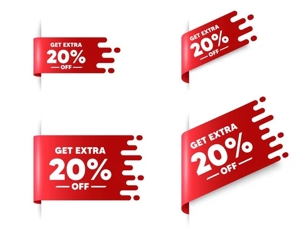 Get Extra Percent Sale Red Ribbon Tag Banners Set Discount — Stock Vector