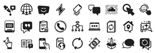 Set Von Technologie Symbolen Wie Work Home Update Dokument Übersetzungsdienst — Stockvektor